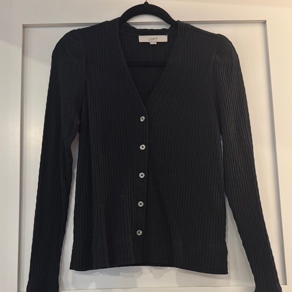 LOFT Black Cardigan Sweater V-Neck Ribbed - Picture 1 of 1